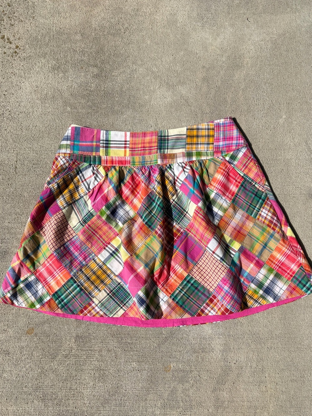 Vintage 90s Cabi patchwork madras plaid multi color rainbow cotton skirt boho - Picture 1 of 8